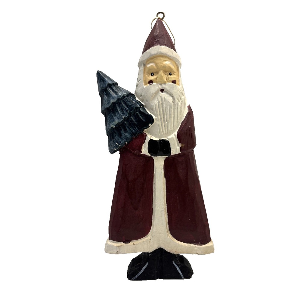 Vtg Bath‎ & Body Works 1994 Old World Santa Christmas ornament wood carved 8.25"